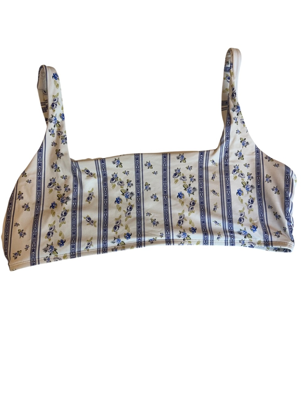 Floral Stripe Scoop Neck Swim Top - Blue